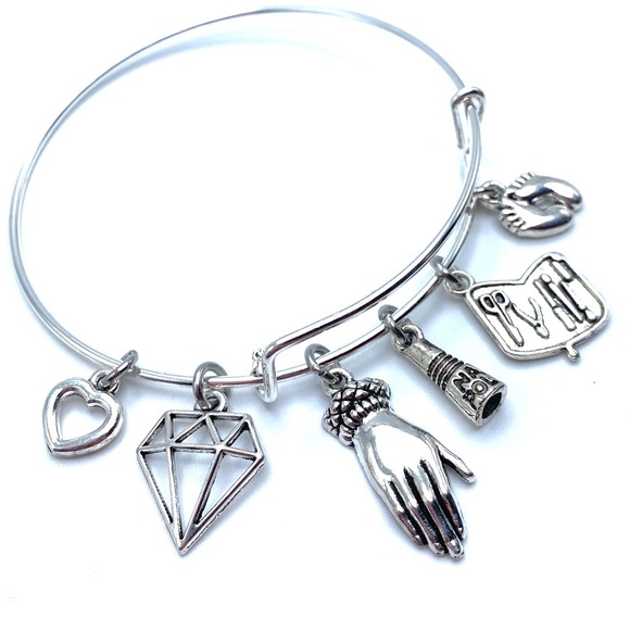 Nail Technician Bracelet Manicurist Salon Bangle Charms - Picture 3 of 4